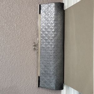 Gray Faux Leather Clutch Bag with Chair Shoulder Strap